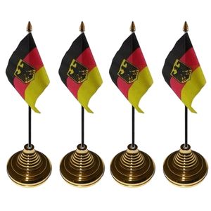 4x stuks duitsland vlag met adelaar supporters tafelvlaggetje 10 x 15 cm met standaard