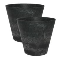 Ter Steege Plantenpot/bloempot - 2x - natuursteen look zwart - D17 x H15 cm