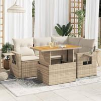 5-delige Loungeset met kussens poly rattan beige