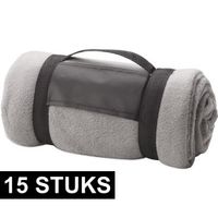 15x Fleece dekens/plaids grijs afneembaar handvat 160 x 130 cm - thumbnail