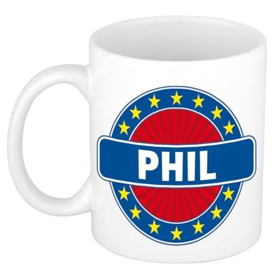 Phil voornaam koffiemok - beker - wit/blauw - 300 ml - Cadeau - Heren - Collega - Vaderdag Phil voornaam koffiemok - beker - wit/blauw - 300 ml - Cadeau - Heren - Collega - Vaderdag