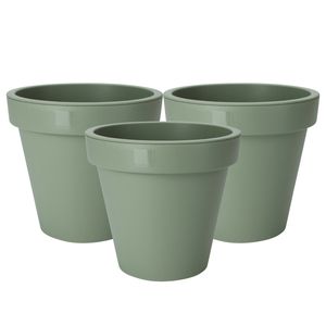 Plantenpot/bloempot - 3x - Tuin buiten - kunststof - groen - D25 cm