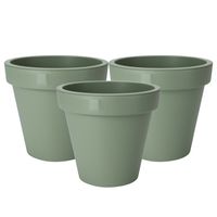 Plantenpot/bloempot - 3x - Tuin buiten - kunststof - groen - D25 cm