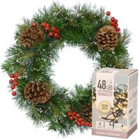 Decoris Kerstkrans - sneeuw - verlichting warm wit - 50 cm