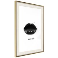 Ingelijste Poster - Zwarte lippen, Goudkleurige lijst met passe-partout