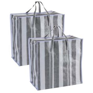 Dekentas/wastas met rits - 2x - gestreept - grijs - 28 x 48 x 50 cm - speelgoed opbergtas - maat S