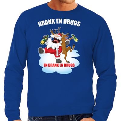 Foute Kersttrui / outfit Drank en drugs blauw voor heren Foute Kersttrui / outfit Drank en drugs blauw voor heren