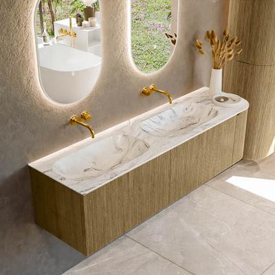 Badmeubel Mondiaz Kurve-Dlux | 165 cm cm | Meubelkleur Dusk | Wastafelkleur Glace | Solid surface | Dubbel / Links spoelbak | Zonder kraangat(en)