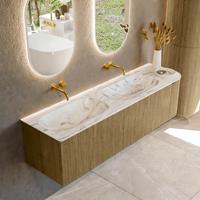 Badmeubel Mondiaz Kurve-Dlux | 165 cm cm | Meubelkleur Dusk | Wastafelkleur Glace | Solid surface | Dubbel / Links spoelbak | Zonder kraangat(en)