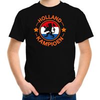 Zwart t-shirt Holland / Nederland supporter Holland kampioen met leeuw EK/ WK voor kinderen - thumbnail