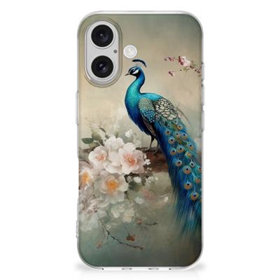 TPU Hoesje voor iPhone 16 plus Vintage Pauwen