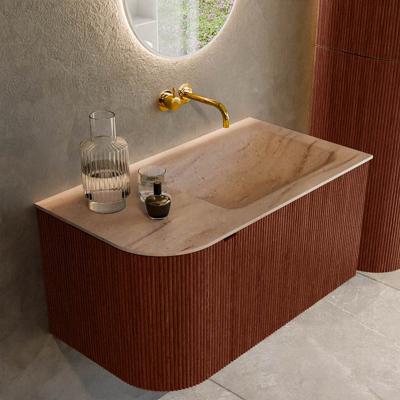 Badmeubel Mondiaz Kurve-Dlux | 85 cm | Meubelkleur Ruby | Wastafelkleur Saba | Solid surface | Wasbak rechter zijde spoelbak | Zonder kraangat(en)