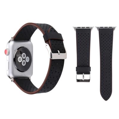 Voor Apple Watch serie 3 & 2 & 1 38mm eenvoudige manier lederen gat patroon horloge band (zwart)