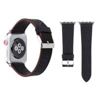 Voor Apple Watch serie 3 & 2 & 1 38mm eenvoudige manier lederen gat patroon horloge band (zwart)