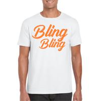 Verkleed T-shirt voor heren - bling - wit - oranje glitter - glitter and glamour - carnaval