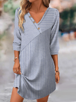 Striped Loose V Neck Casual Dress With No