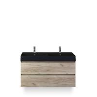Maxx XL Badmeubelset 120 cm - Craft Oak - Wastafel Kube Dubbel Zwart 2 kraangaten
