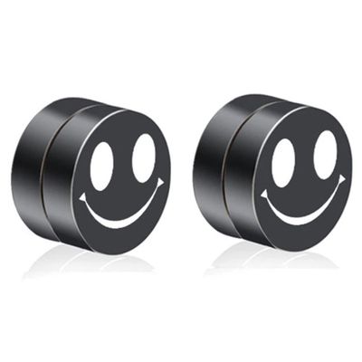 Magnetische heren oorbellen LGT Jewels Smiley Zwart 8mm