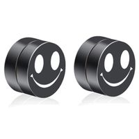 Magnetische heren oorbellen LGT Jewels Smiley Zwart 8mm - thumbnail
