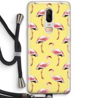 Flamingo's geel: OnePlus 6 Transparant Hoesje met koord