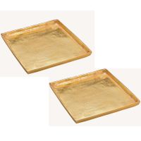 2x stuks vierkante kaarsenborden/kaarsenplateaus goud van metaal 30 x 30 x 2 cm