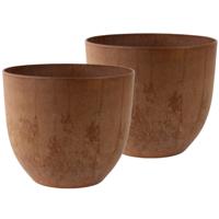 Ter Steege Plantenpot - 2x stuks - terra bruin - kunststof - D28 x H24 cm - bloempot