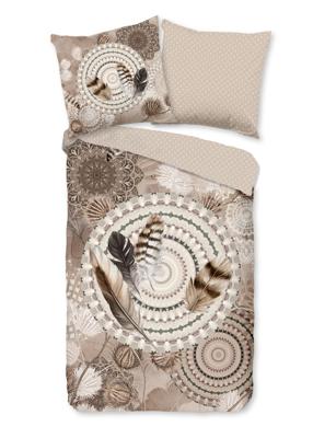 HIP Dekbedovertrek "mandala&apos;s en veren" - Taupe - (135x200 cm) - Katoen Flanel