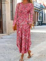 Casual Disty Floral Long Sleeve Crew Neck Dress - thumbnail