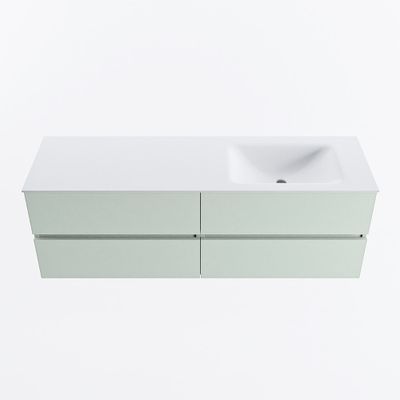 MONDIAZ VICA 150cm badmeubel onderkast Greey 4 lades. Wastafel CLOUD rechts zonder kraangat, kleur Talc.