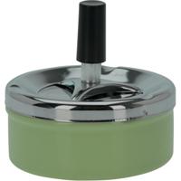 Excellent Houseware Druk en draai tafel asbak - metaal - groen - chrome - 9 x 5 cm