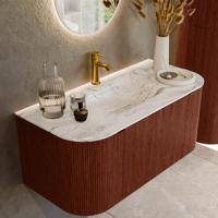Badmeubel Mondiaz Kurve-Dlux | 100 cm cm | Meubelkleur Ruby | Wastafelkleur Glace | Solid surface | Wasbak midden spoelbak | 1 kraangat Badmeubel Mondiaz Kurve-Dlux | 100 cm cm | Meubelkleur Ruby | Wastafelkleur Glace | Solid surface | Wasbak midden spoelbak | 1 kraangat