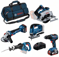 Bosch Blauw Accu Toolkit 18V | GSR 18V-55 + GWS 18V-11 + GKS 18V-57-2 + GSA 18V-32 + GST 18V-125 B + 3x 5,0 Ah + GAL 1880CV + tas L (C) - 0615990N39