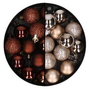 Kerstballen mini - 40x st - champagne en donkerbruin - 3 cm - kunststof