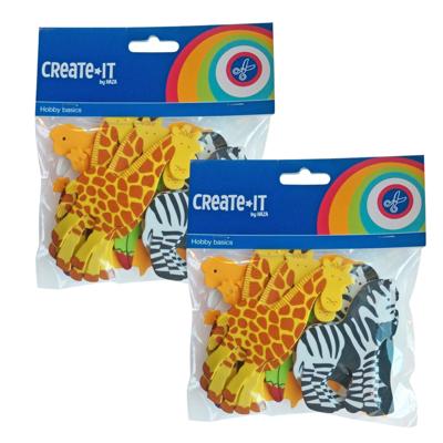 Haza Foam safari dieren - 64x stuks - knutsel materiaal - zelfklevend - 3-7 cm