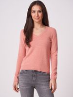 Basic fijngebreide V-hals trui van biologisch cashmere