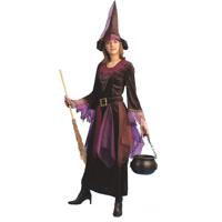 Carnaval/Halloween verkleedkleding heksen jurk - paars - dames - inclusief hoed - thumbnail