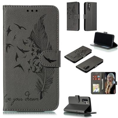 Feather patroon Litchi textuur horizontale Flip lederen draagtas met portemonnee & houder & kaartsleuven voor Huawei P30 Pro (grijs)