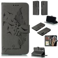 Feather patroon Litchi textuur horizontale Flip lederen draagtas met portemonnee & houder & kaartsleuven voor Huawei P30 Pro (grijs)