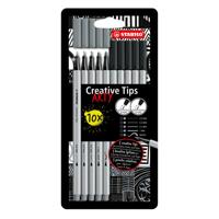 STABILO Creative Tips - etui met 10 stuks - 5 puntdiktes in zwart en grijs