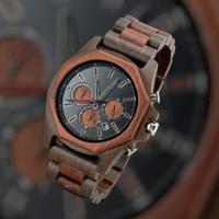 TimberWood VD53™ - Herenhorloge van Zwart & Rood Sandelhout