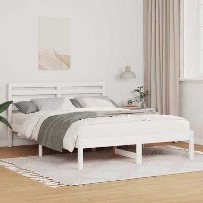 Bedframe met hoofdeinde Wit 135 x 190 cm Massief grenenhout