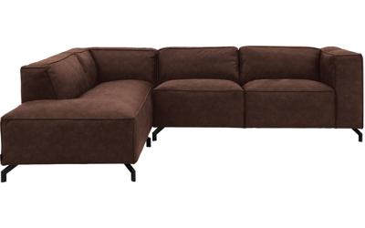 Goossens Bank Calvin bruin, micro leer, 3-zits, modern design met ligelement links