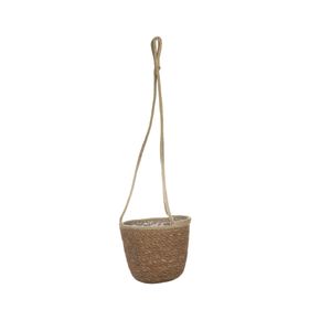 Hangende plantenpot/bloempot van jute/zeegras diameter 19 cm en hoogte 17 cm camel bruin