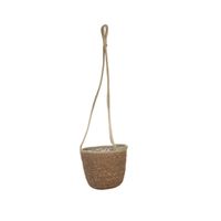 Hangende plantenpot/bloempot van jute/zeegras diameter 19 cm en hoogte 17 cm camel bruin - thumbnail