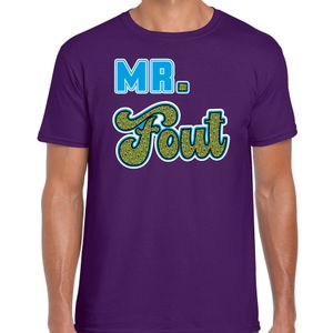 Verkleed t-shirt voor heren - Mr. Fout met pauwenprint - paars/blauw - carnaval