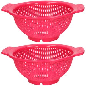 Keuken vergiet/zeef - 2x - kunststof - Dia 23 cm x Hoogte 10 cm - fuchsia roze