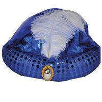 Blauw Arabisch Sultan hoedje met diamant en veer - thumbnail