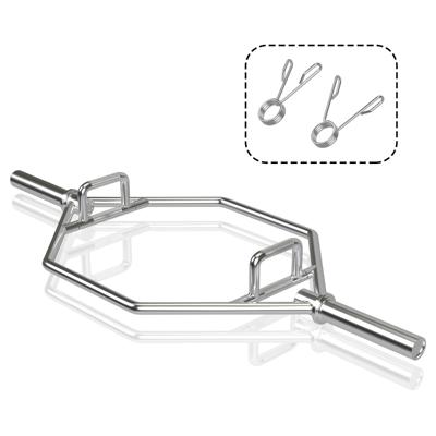 Trap Bar met 2 Veersluitingen & Opvouwbare Handgreep Halterstang Hex Bar Olympische Bar Zilver