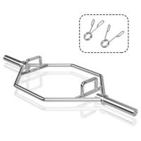 Trap Bar met 2 Veersluitingen & Opvouwbare Handgreep Halterstang Hex Bar Olympische Bar Zilver