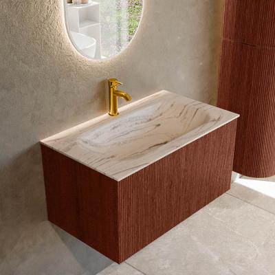 Badmeubel Mondiaz Kurve-Dlux | 80 cm | Meubelkleur Ruby | Wastafelkleur Nata | Solid surface | Wasbak midden spoelbak | 1 kraangat
